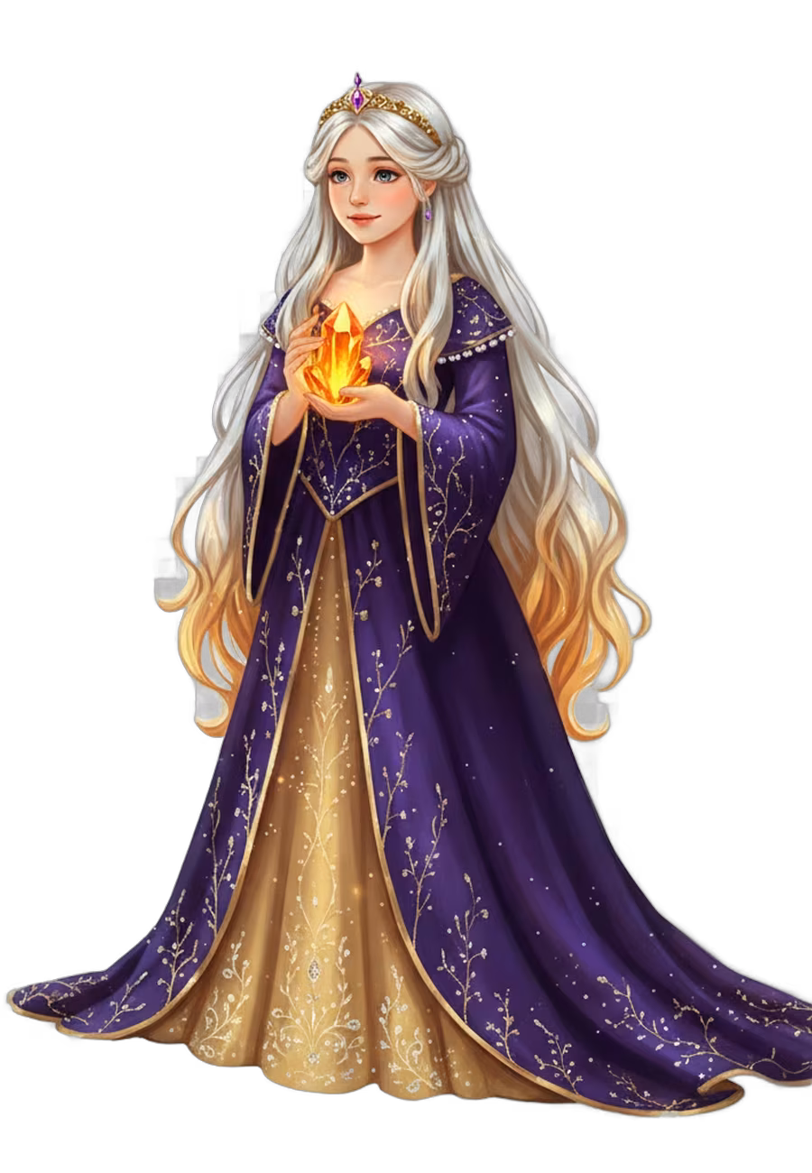 Princess Aelina of Aerwyn, holding an amber shard.